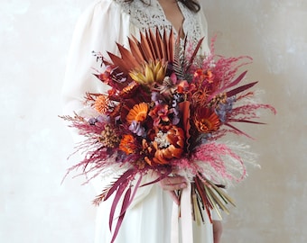 Autumn antique silk flower wedding bouquet,Rust colored wedding bouquet,Bridal bouquet,Dried flower bouquet,Burnt orange bouquet