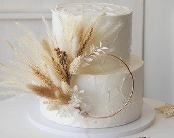 Wreath Cake Topper - Boho Dried flower cake topper-Party cake topper-Wedding Cake Topper-Flower Cake Topper