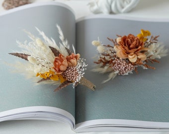 Dusty Wrist Corsages/Corsages/Wedding Corsages/Dry Corsages/Groomsman Corsages/Pampas Grass Corsages/Flower Bracelet/Handmade Corsages