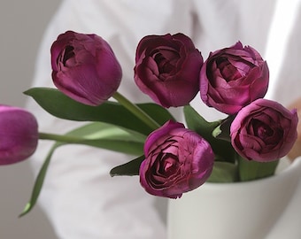 Flor artificial de alta calidad-Ramo de tulipanes-Ramo de boda-Tulipanes de boda-Tulipanes de toque real-Centro de mesa Ramo de tulipanes-Regalos