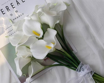 10 Calla Lilies,Wedding Bouquet,Centerpieces,Wedding Centerpieces,DIY Wedding Bouquet Centerpieces,White Calla Lilies,Artificial Flowers