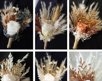 Boutonniere/Wedding Boutonniere/Dry Flower Boutonniere/Mini Dried Flower Bouquet/Dried Boutonniere/Pampas Grass Boutonniere