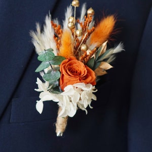 Boho Rust Terracotta boutonniere,Burnt Orange Boutonnieres,Fall Autumn wedding mini bouquet,Dried flower grooms boutonniere,Boutonniere Boutonniere