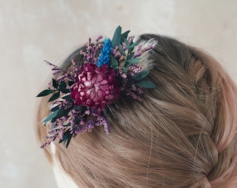 Purple Bridal Hair Comb,Flower Comb,Hair Comb,Floral Bridal Comb, Dried Flowers,Bridal Hair,Wedding Flower Comb,Wedding Low Bun Comb