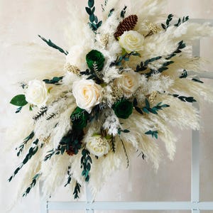Green Rose and Champagne Boho Wedding,Silk Flower Arch,Pampas Grass Arch Arrangement,Wedding Backdrop,Arch Swag,Rustic Wedding Decoration