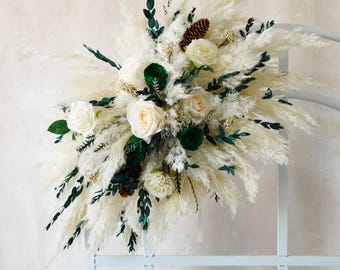 Green Rose and Champagne Boho Wedding,Silk Flower Arch,Pampas Grass Arch Arrangement,Wedding Backdrop,Arch Swag,Rustic Wedding Decoration