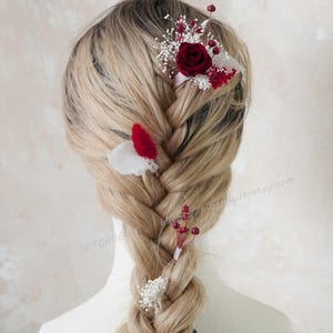 Bourgondische bruidshaarkam, boho-hoofddeksels, haarspeldjes verbrand oranje bruiloft, haarspeldjes herfst bruids, haarspeldjes bloemen, haarspeldjes met gedroogde bloemen, haarspeldjes met gedroogde bloemen