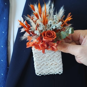 Terracotta Autumn Wedding,Fall Wedding,Rust Color Pocket Boutonniere,Burnt Orange Bouquet,Groom Boutonniere,Boutonniere,Dry Flower Wedding