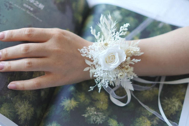 Bouquet de la mariée,Bouquet de la mariée,Bouquet de fleurs séchées,Bouquet d'herbe de la pampa,Décoration de fleurs naturelles,Arrangement floral,Décoration de mariage Wrist corsage