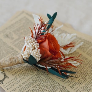 Burnt Orange Eucalyptus Greenery boutonniere,Burnt Orange Mini Dried Flowers,Rust tone Boutonniere,Wedding Boutonniere,Men Boutonniere image 10