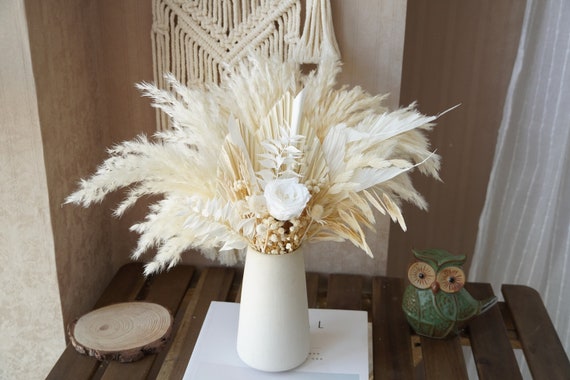85Pieces Natural Dried Flower Bouquet, White Pampas Grass Dry