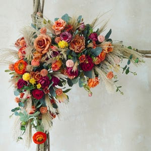 Dusty Wedding Archway Flower,Rust Orange Wedding Corner Swag,Swag for Arch,Outdoor Wedding Backdrop,Floral Arch Arrangement,Silk Flower Arch