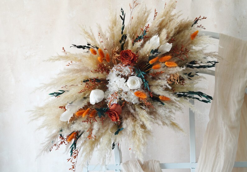 Orange Bouquet,Bohemian Wedding Bouquet,Bridal Bouquet,Dried Flower Bouquet,Pampas Grass Bouquet,Wedding Decoration,Bridesmaid Bouquet Arch Flower