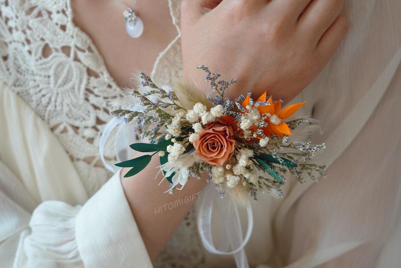 オレンジウェディングブーケ、秋のシルクフラワーウェディングブーケ
