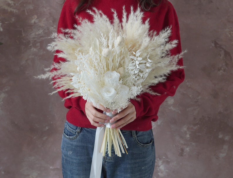 Bouquet de la mariée,Bouquet de la mariée,Bouquet de fleurs séchées,Bouquet d'herbe de la pampa,Décoration de fleurs naturelles,Arrangement floral,Décoration de mariage 9 inches