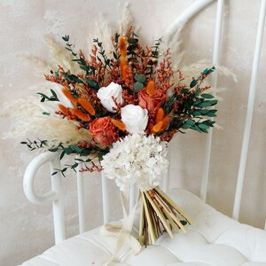 Orange Bouquet,Bohemian Wedding Bouquet,Bridal Bouquet,Dried Flower Bouquet,Pampas Grass Bouquet,Wedding Decoration,Bridesmaid Bouquet image 8