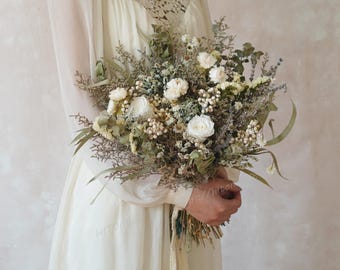 Weide bruidsboeket, boeket wilde bloemen, gemengd gedroogd boeket, bruidsboeket, bruidsboeket, gedroogd bloemboeket
