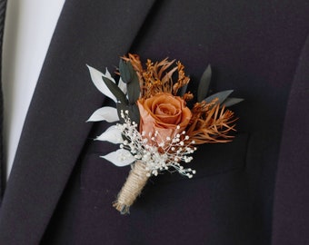 Orange Rose Boutonniere/Wedding Boutonniere/Dry Flower Boutonniere/Dried Boutonniere/Mini Dried Flower Bouquet