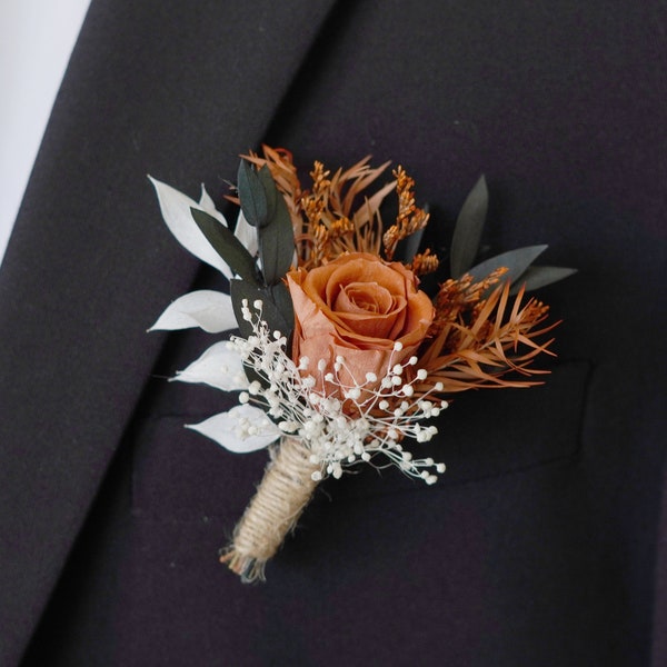 Orange Rose Boutonniere/Wedding Boutonniere/Dry Flower Boutonniere/Dried Boutonniere/Mini Dried Flower Bouquet