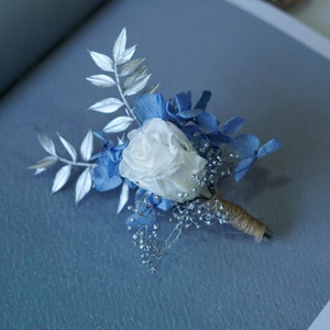 Blue BoutonniereBlue Wedding boutonnierePampas grass BoutonnièresDried Flower Bouquets Pampas Grass ArrangementWedding Groomsmen image 5