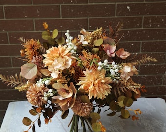 520 Roestbruin, Bruidsboeket, Boho bruiloft, Bruidsboeket, Zijden bloemenboeket, Natuurlijke bloemen, Bruiloftsdecoratie