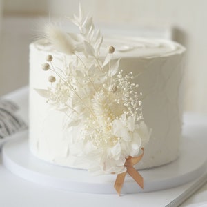 Topper per torta bianca - Topper per torta con fiori secchi - Topper per torta con fiori - Topper per torta nuziale - Topper per torta per feste