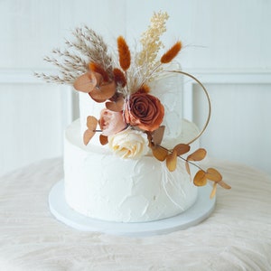 Party Cake Topper,Custom Cake Topper For Wedding,Burnt Orange Wreath Cake Topper,Anniversary Baptism Cake Topper,Wedding Cake Topper image 8