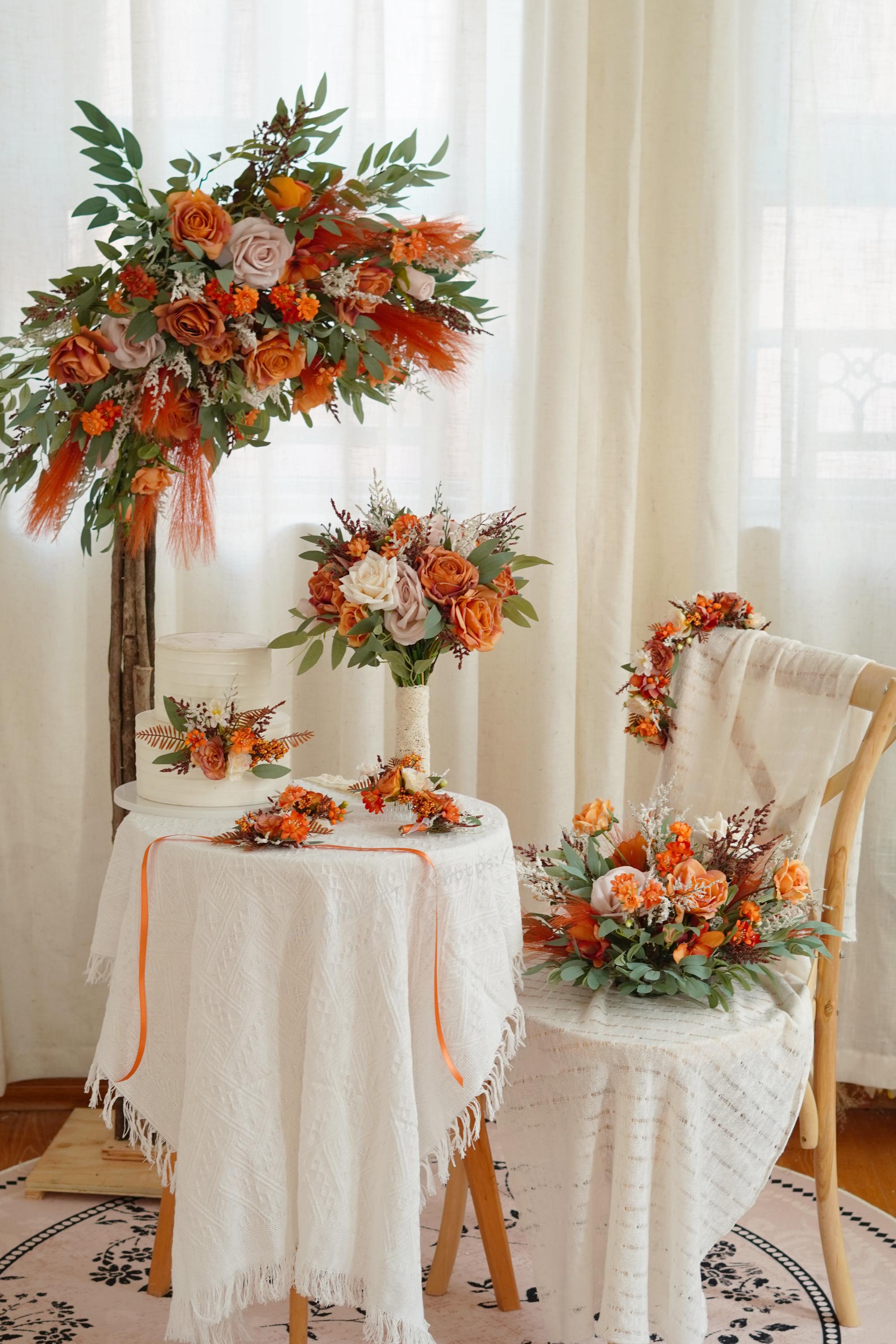 Faux Burnt Orange Wedding Table Flowers,terracotta Silk Flower Eedding Faux Burnt Orange Wedding Table Flowers,terracotta Silk Flower Eedding