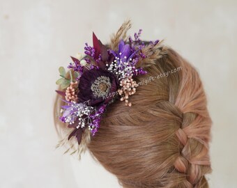 Bridal Hair Comb,Purple Bridal Hair Comb,Flower Comb,Hair Comb,Floral Bridal Comb, Bridal Hair,Wedding Flower Comb,Wedding Low Bun Comb