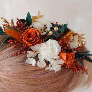 Terracotta Autumn Flower Wedding Hair Comb,Burnt Orange Wedding Hairpins,Bridal Hair Comb,Dried Flower Hair Comb,Bridal Hair Comb