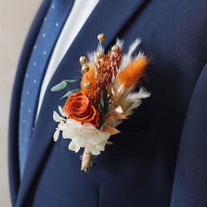 Boho Rust Terracotta boutonniere,Burnt Orange Boutonnieres,Fall Autumn wedding mini bouquet,Dried flower grooms boutonniere,Boutonniere image 6