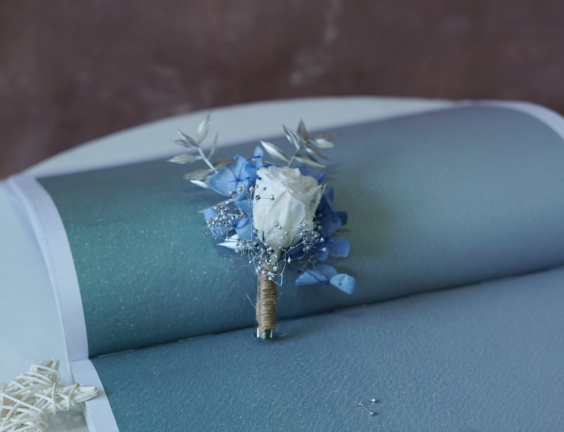 Blue BoutonniereBlue Wedding boutonnierePampas grass BoutonnièresDried Flower Bouquets Pampas Grass ArrangementWedding Groomsmen image 9