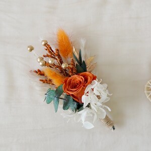 Boho Rust Terracotta boutonniere,Burnt Orange Boutonnieres,Fall Autumn wedding mini bouquet,Dried flower grooms boutonniere,Boutonniere image 8