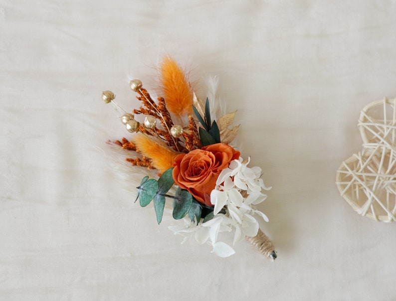 Boho Rust Terracotta boutonniere,Burnt Orange Boutonnieres,Fall Autumn wedding mini bouquet,Dried flower grooms boutonniere,Boutonniere image 8