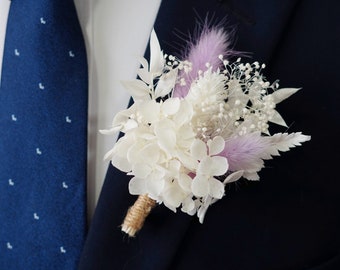 Purple and White Boutonniere/Wedding Boutonniere/Dried Flower Boutonniere/Mini Dried Flower Bouquet/Dried Flower Boutonniere/Men Boutonniere