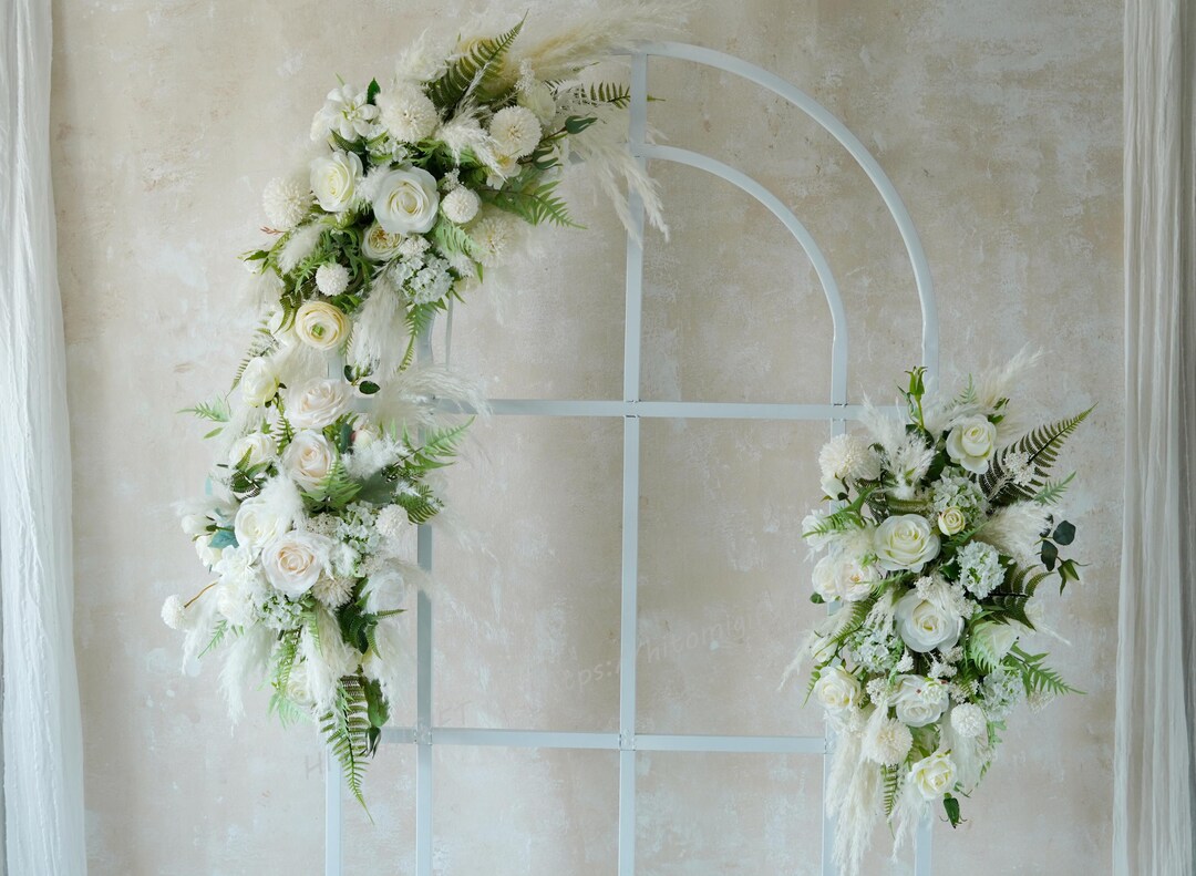 Faux Floral Arch Installation - Whites & Greens