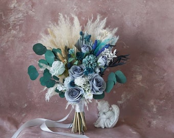 Bouquet di erba della pampa, bouquet di fiori secchi, bouquet di lance di palma, fiori secchi, decorazioni floreali naturali, composizioni floreali, piccolo centrotavola - Italia