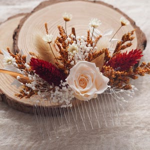 Haarkam met roos,Herfstbruilofthaarspelden,Herfstbruilofthaarkam,haarkam met gedroogde bloemen,bruidsaccessoires,kam voor bruidsmeisjes,haarkam voor bruidsmeisjes
