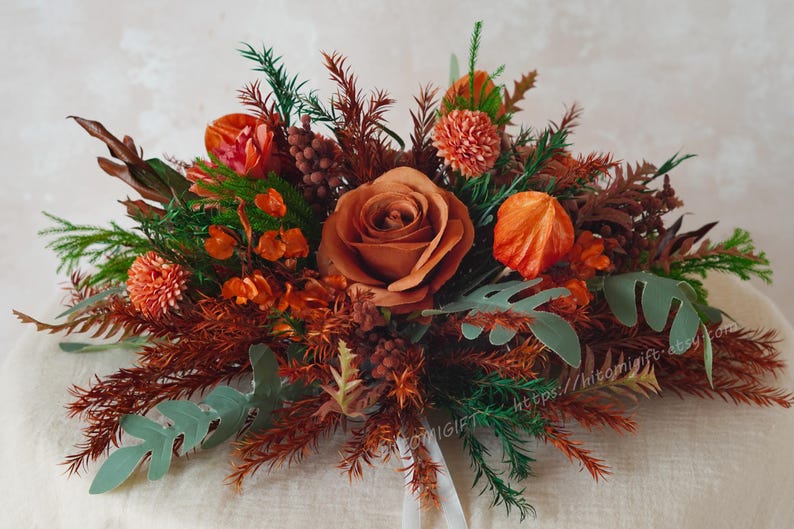 Rust Colored Roses Florist Rust and Green Table Decor,burnt Orange Wedding Decor,rust Colored ...