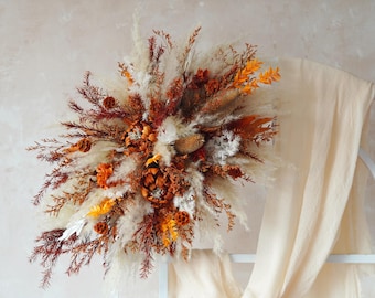 Burnt Orange Wedding Arch Flowers,Terracotta Autumn Fall Flower Arch,Dried Flower Rustic Wedding Arch,Pampas Grass Decor Wall,Wedding Arch