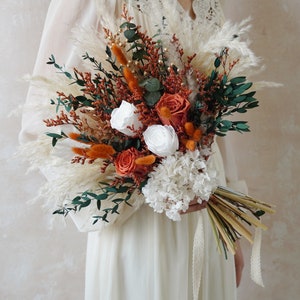 Orange Bouquet,Bohemian Wedding Bouquet,Bridal Bouquet,Dried Flower Bouquet,Pampas Grass Bouquet,Wedding Decoration,Bridesmaid Bouquet image 9