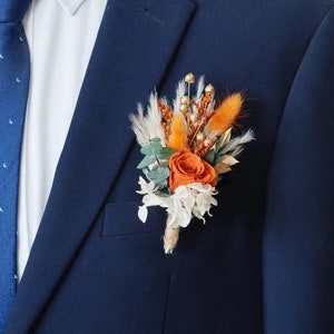 Orange Bouquet,Bohemian Wedding Bouquet,Bridal Bouquet,Dried Flower Bouquet,Pampas Grass Bouquet,Wedding Decoration,Bridesmaid Bouquet Boutonnieres