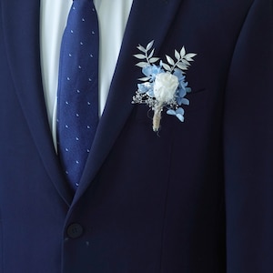 Blue BoutonniereBlue Wedding boutonnierePampas grass BoutonnièresDried Flower Bouquets Pampas Grass ArrangementWedding Groomsmen image 4