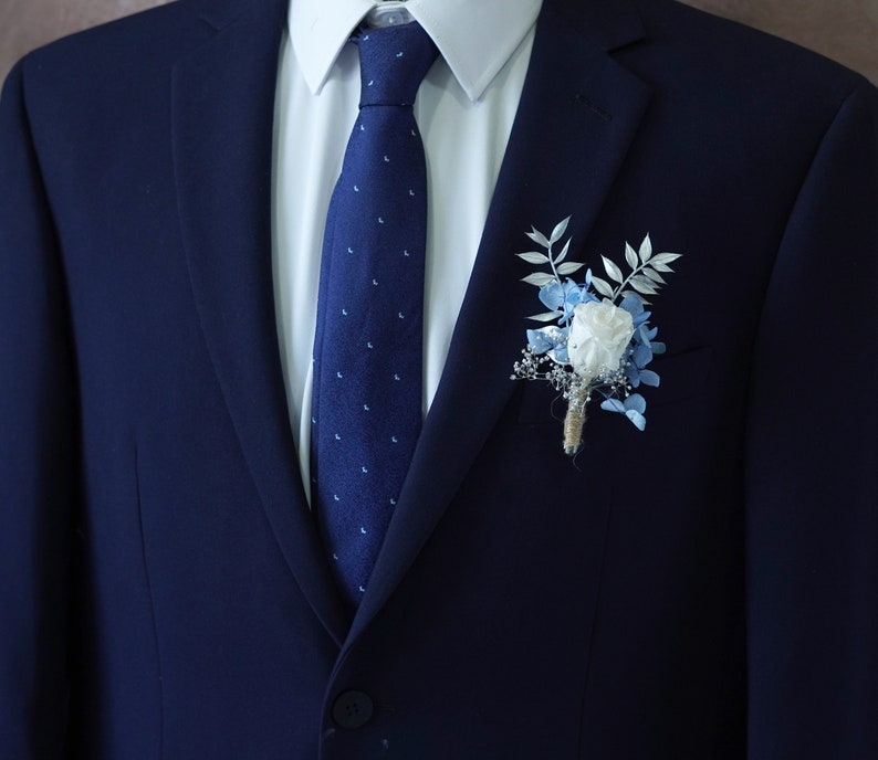 Blue BoutonniereBlue Wedding boutonnierePampas grass BoutonnièresDried Flower Bouquets Pampas Grass ArrangementWedding Groomsmen image 3