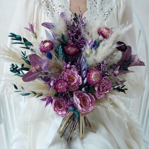 Lila Hochzeitsstrauß, Trockenblumenhochzeit, Hochzeitsstrauß, Brautstrauß, künstliche Blume Braut Brautjungfer Blumenstrauß, Brautstrauß