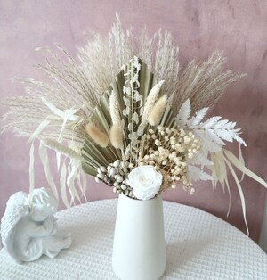 Fleurs Artificielles Marguerites Blanches Avec Vase Vert – Décoration De Table, Maison, Camping, Durable Et Réaliste
