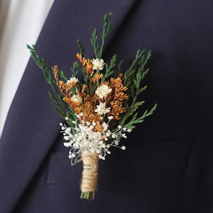 Boutonnières/Wedding Boutonniere/Dry Flower Boutonniere/Mini Dried Flower Bouquet/Dried Boutonniere/Pine Branches Boutonniere