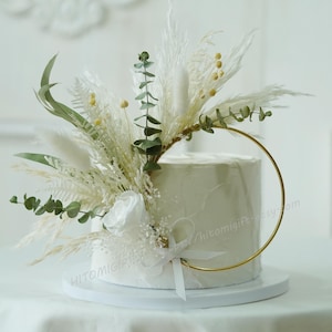 Decorazione per torta a forma di corona - Decorazione per torta con fiori secchi - Decorazione per torta da festa - Decorazione per torta con fiori - Decorazione per torta con fiori secchi Boho - Decorazione per torta nuziale
