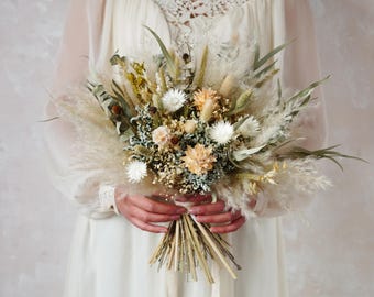 Gemengd gedroogd boeket, boeket wilde bloemen, pampagrasfestivalweide bruidsboeket, bruidsboeket, bruidsboeket, gedroogd bloemboeket