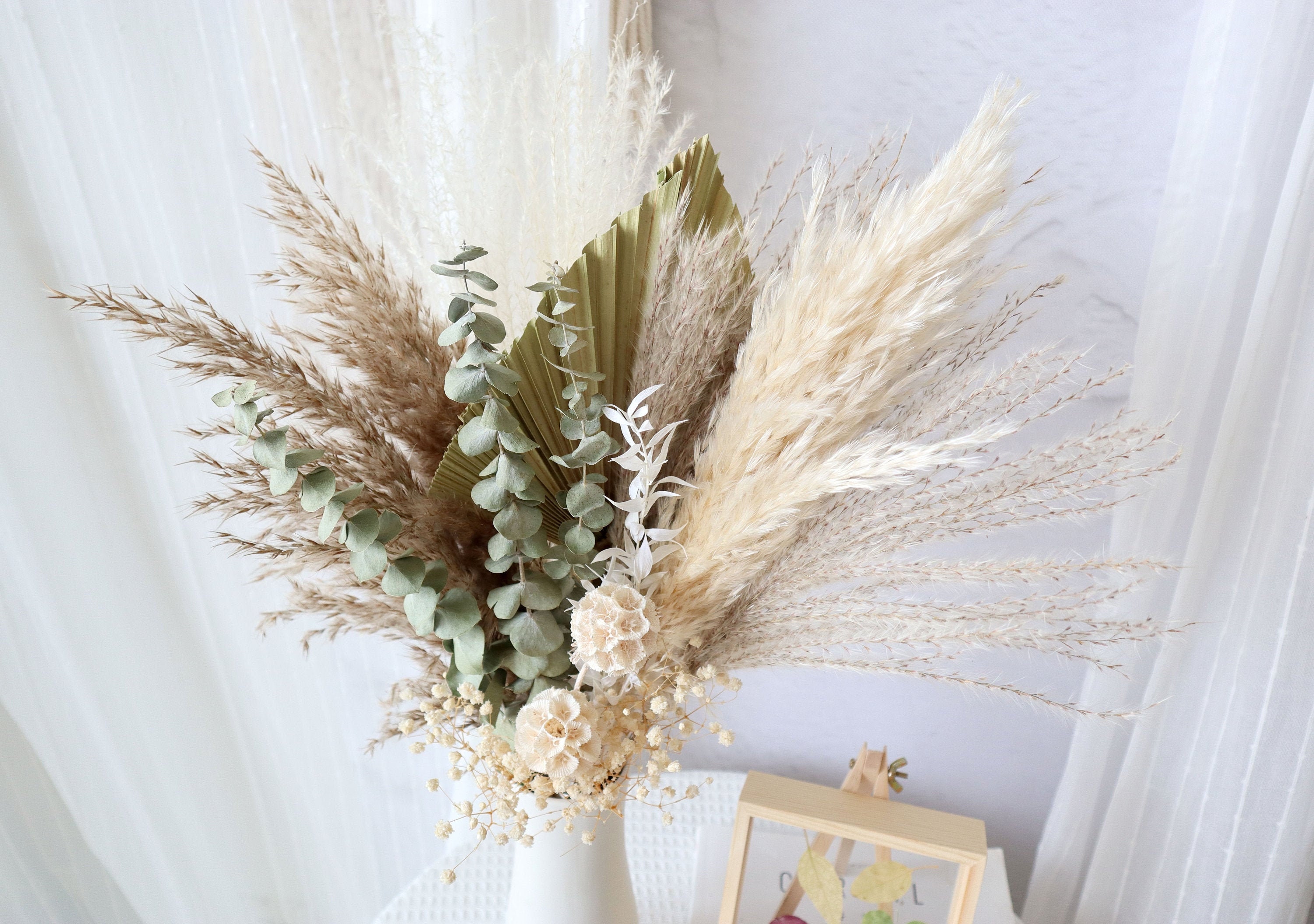 Decorazione Vaso Con Fiori Pampas Finti - Bouchet Di Fiori Secchi Artificiali Per Casa, Stile Boho, Regalo